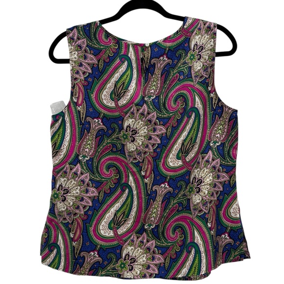 Talbots 100% Silk Paisley Floral Sleeveless Blue Pink Green Luxury Top, 12P - Picture 5 of 10